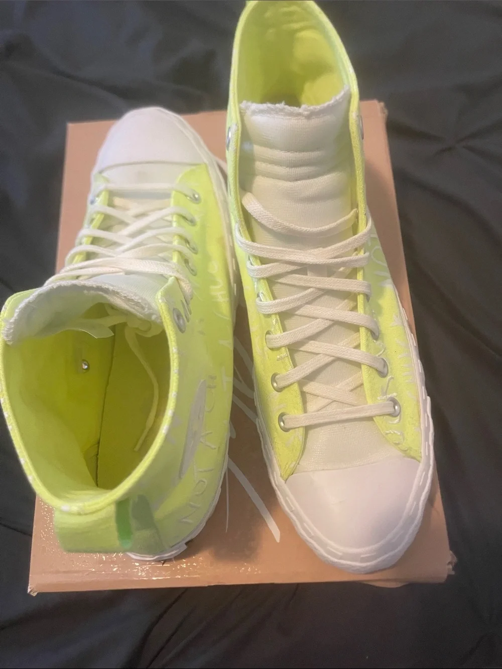 Converse High-Top Sneaker in Neon Yellow and White
